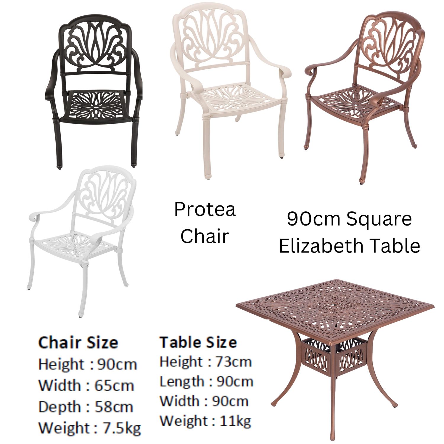 4 Seater Protea  Patio Set with 90cm x 90cm Square Elizabeth Table  - SAND