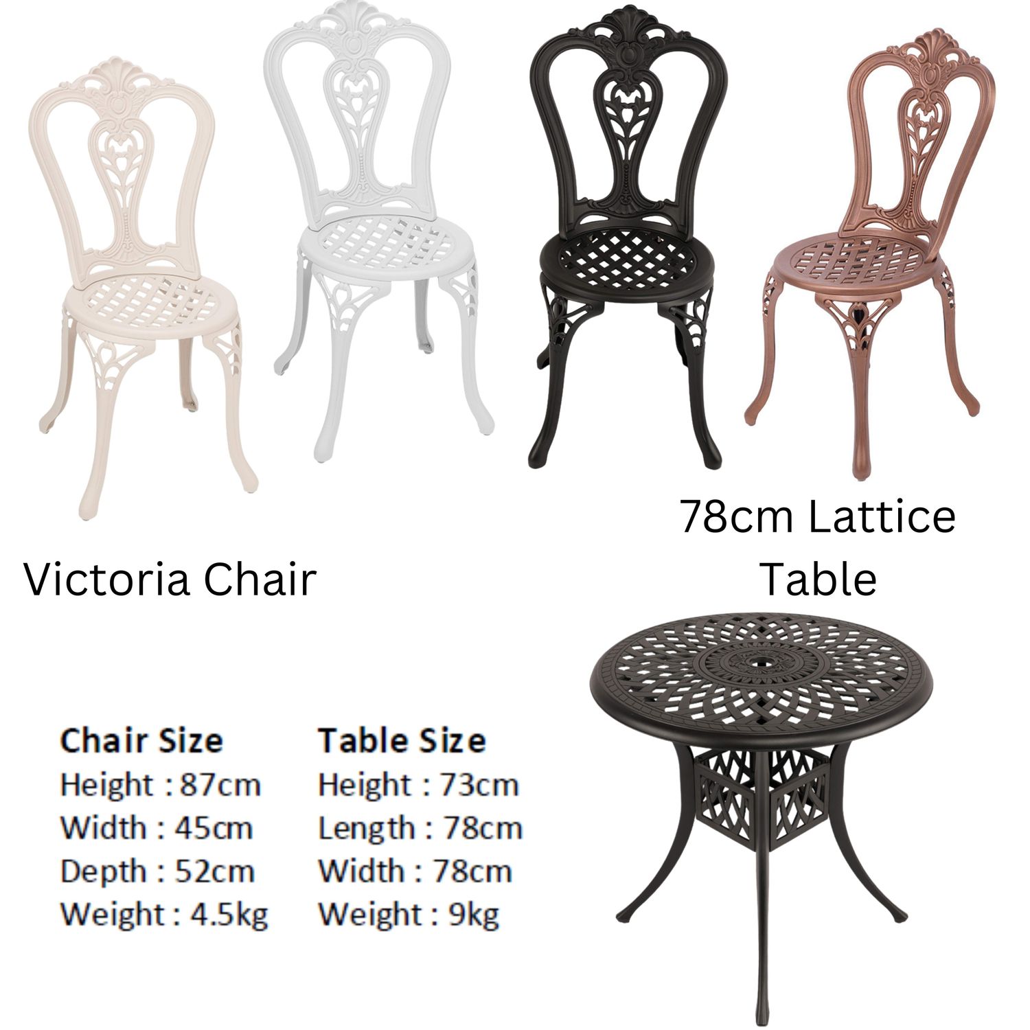 4 Seater Victoria  Patio Set with 78cm Round Lattice Table  - WHITE