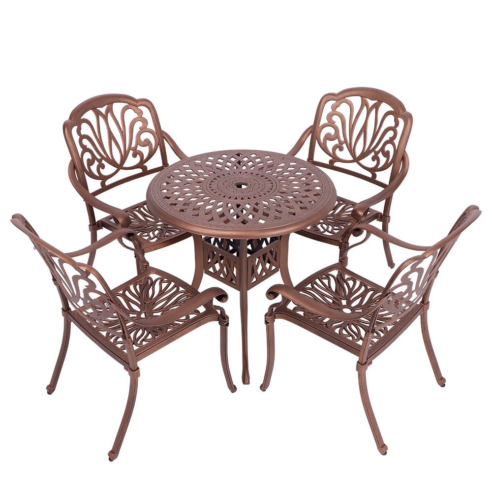 4 Seater - Protea Aluminium Patio Set / Garden Furniture / Outdoor Dining Set    (4  Protea Chairs with 78cm Round Elizabeth Table) - COPPER