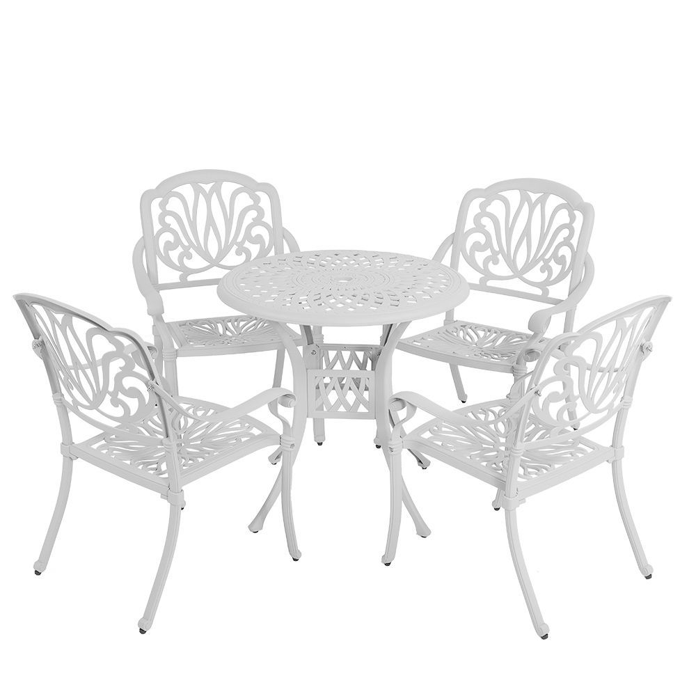 4 Seater - Protea Aluminium Patio Set / Garden Furniture / Outdoor Dining Set    (4  Protea Chairs with 78cm Round Elizabeth Table) - WHITE