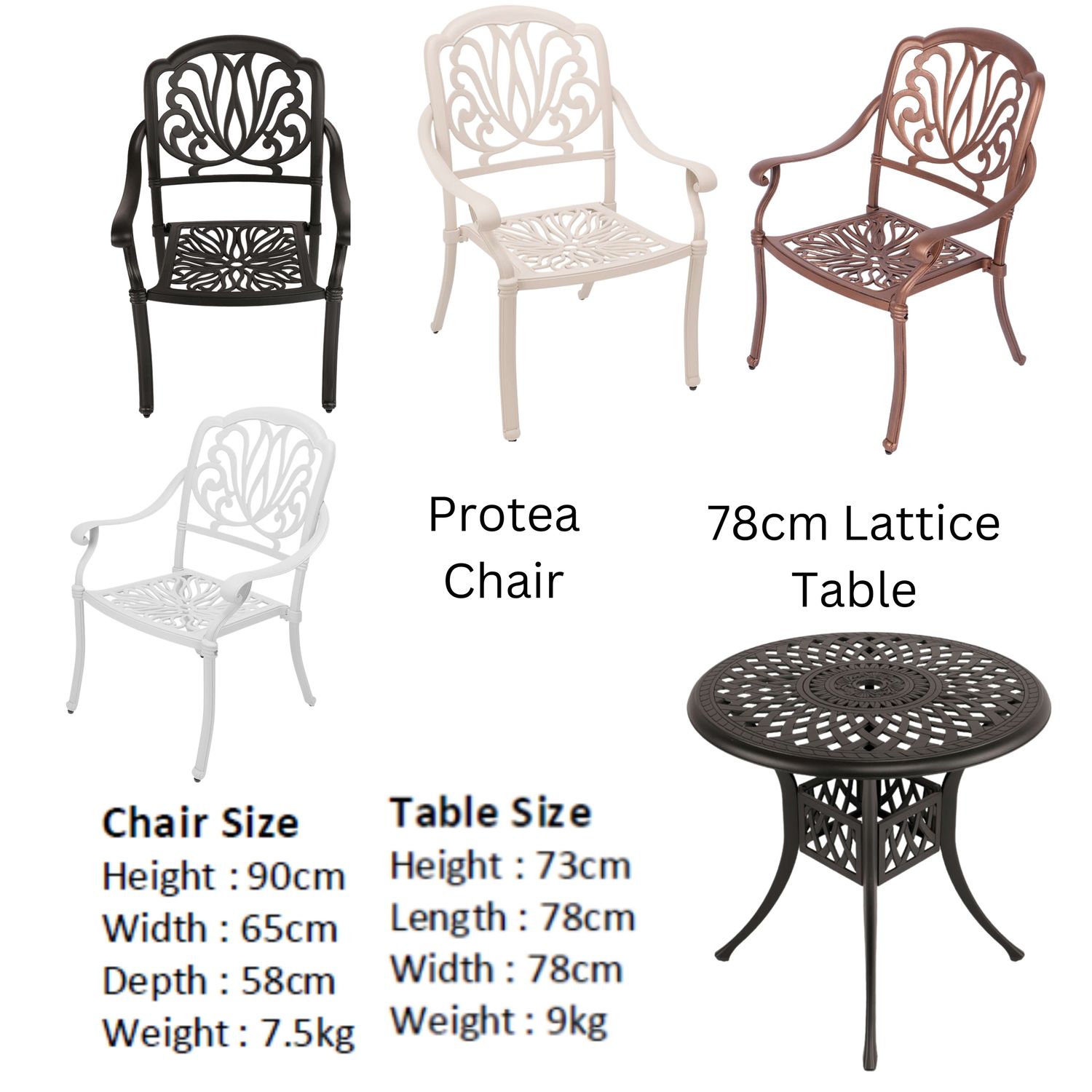 4 Seater Protea  Patio Set with 78cm Round Lattice Table  - COPPER