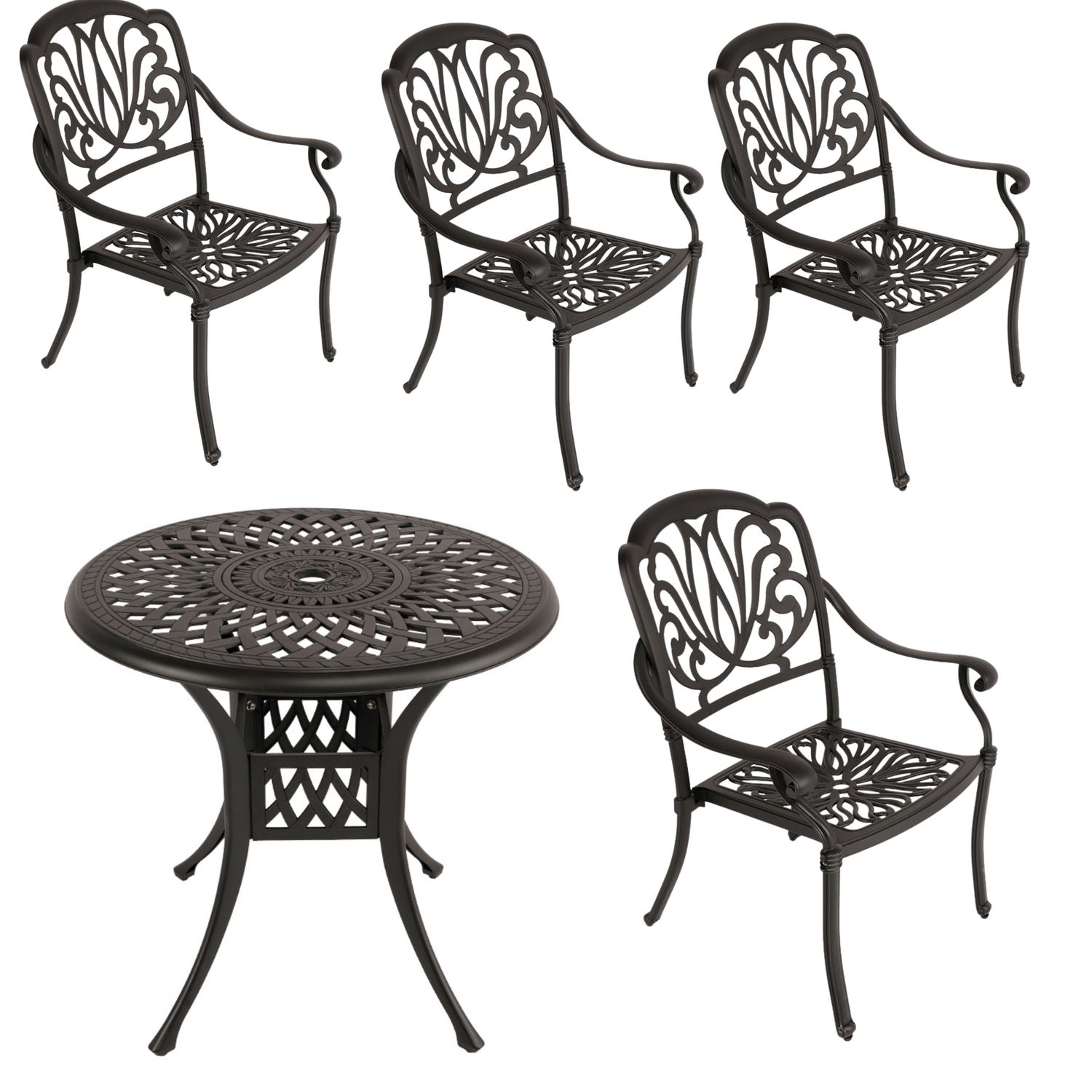 4 Seater - Protea Aluminium Patio Set / Garden Furniture / Outdoor Dining Set    (4  Protea Chairs with 78cm Round Elizabeth Table) - BLACK