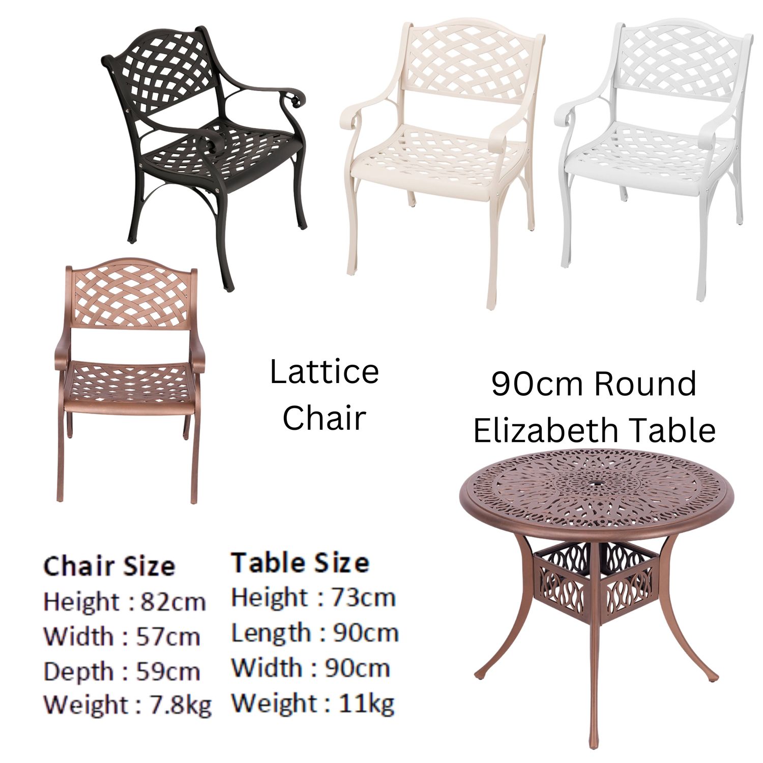 4 Seater Lattice  Patio Set with 90cm Round Elizabeth Table  - WHITE