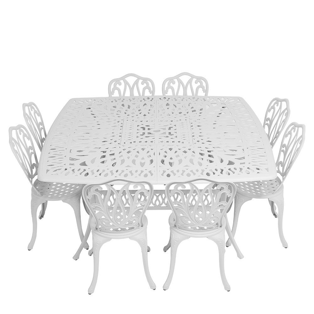 8 Seater - Lisa Aluminium Patio Set / Garden Furniture / Outdoor Dining Set    (8 Lisa Chairs with 164cm x  164cm Square Elizabeth Table) - WHITE