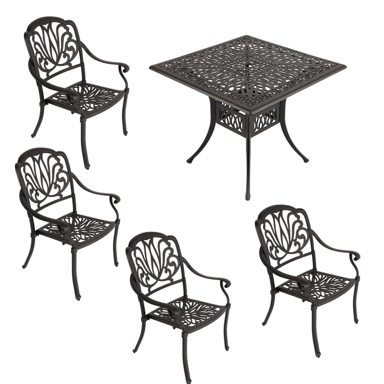 4 Seater - Protea Aluminium Patio Set / Garden Furniture / Outdoor Dining Set    (4 Protea Chairs with 90cm x 90cm Square Elizabeth Table) - BLACK