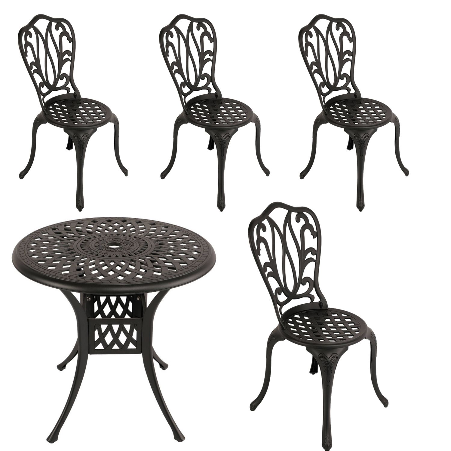 4 Seater - Lisa Aluminium Patio Set / Garden Furniture / Outdoor Dining Set    (4  Lisa  Chairs with 78cm Round Elizabeth Table) - BLACK