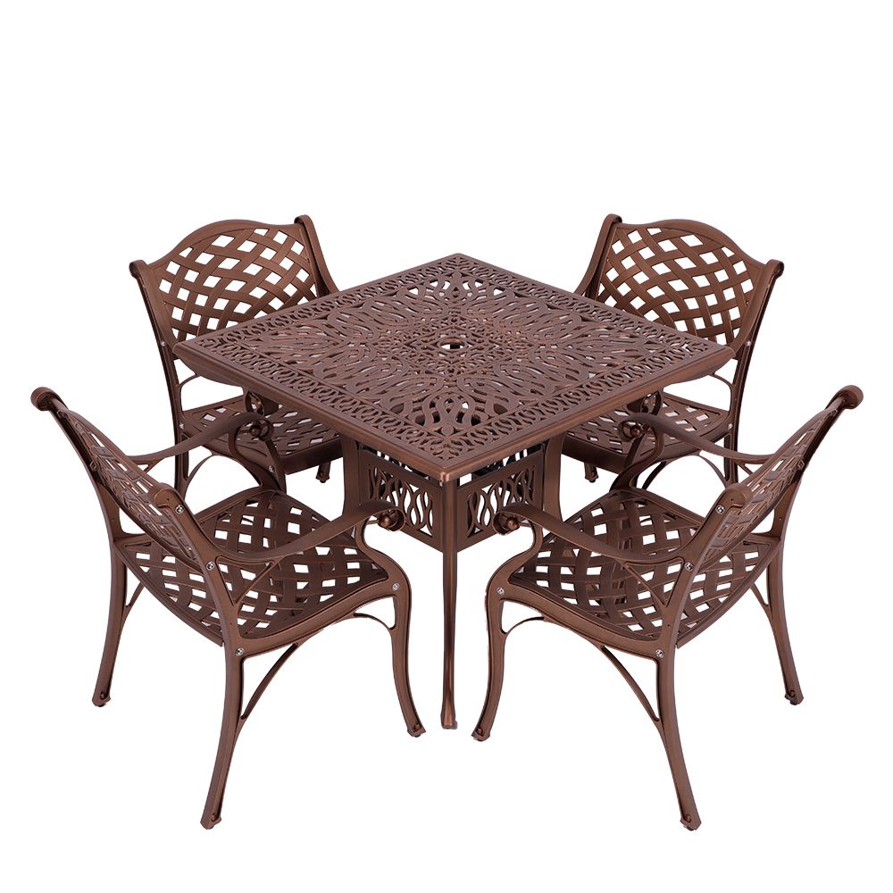 4 Seater - Lattice Aluminium Patio Set / Garden Furniture / Outdoor Dining Set    (4 Lattice Chairs with 90cm x 90cm Square Elizabeth Table) - COPPER