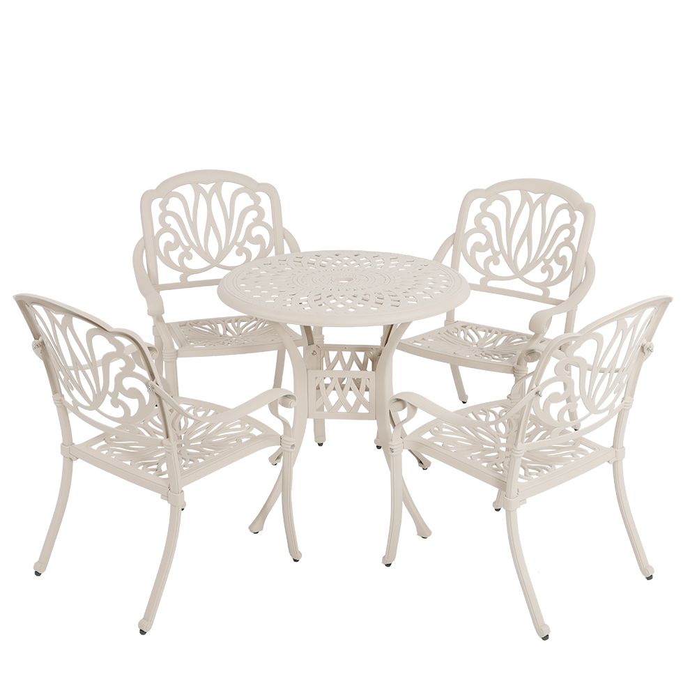 4 Seater - Protea Aluminium Patio Set / Garden Furniture / Outdoor Dining Set    (4  Protea Chairs with 78cm Round Elizabeth Table) - SAND