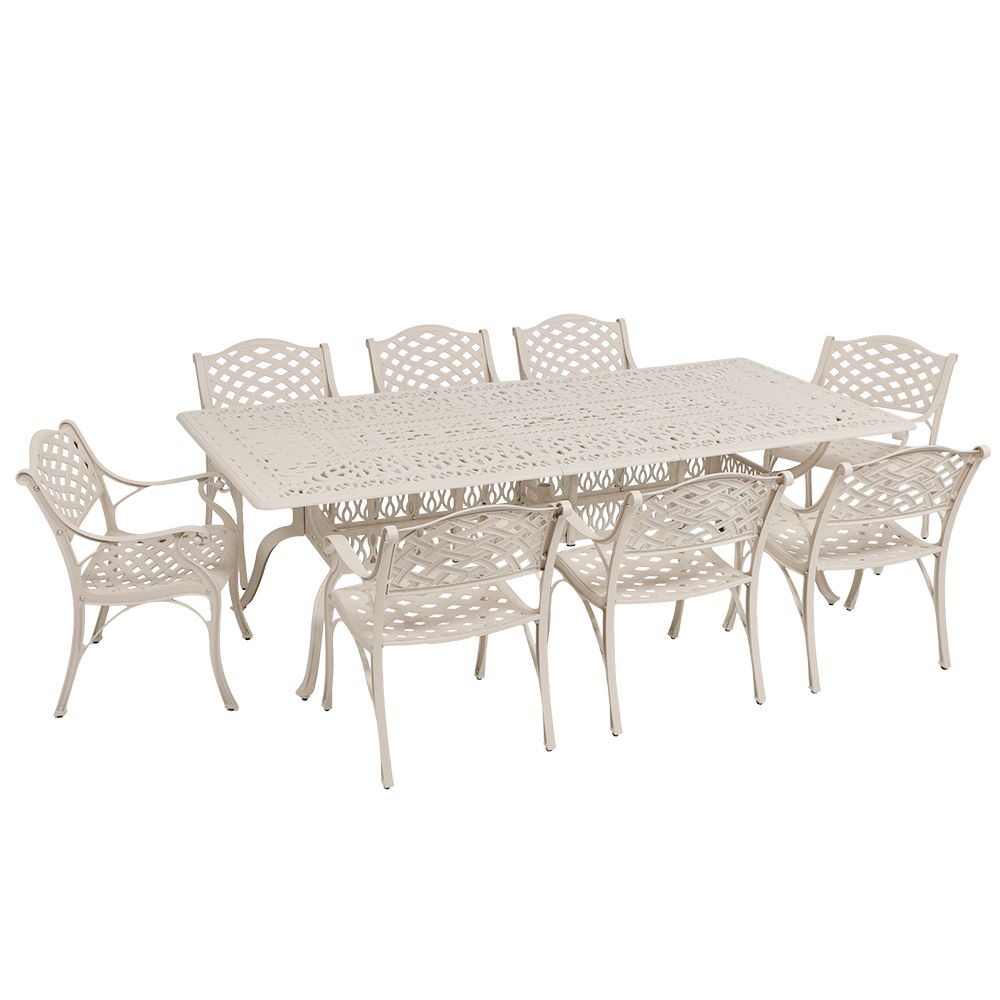 8 Seater - Lattice Aluminium Patio Set / Garden Furniture / Outdoor Dining Set    (8 Lattice Chairs with 240cm x 110cm Rectangular Elizabeth Table) - SAND