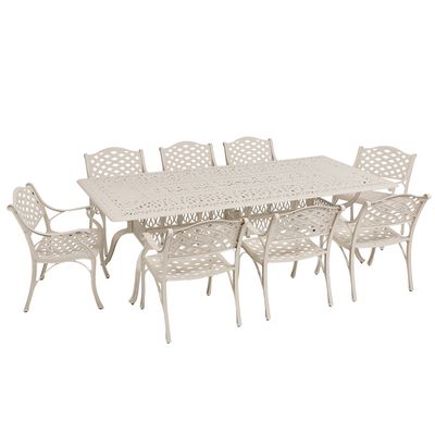 8 Seater - Lattice Aluminium Patio Set / Garden Furniture / Outdoor Dining Set    (8 Lattice Chairs with 240cm x 110cm Rectangular Elizabeth Table) - SAND