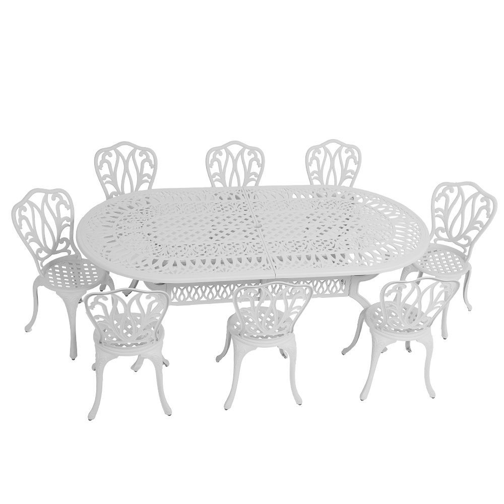 8 Seater - Lisa Aluminium Patio Set / Garden Furniture / Outdoor Dining Set    (8 Lisa Chairs with 214cm x 110cm Oval Elizabeth Table) - WHITE