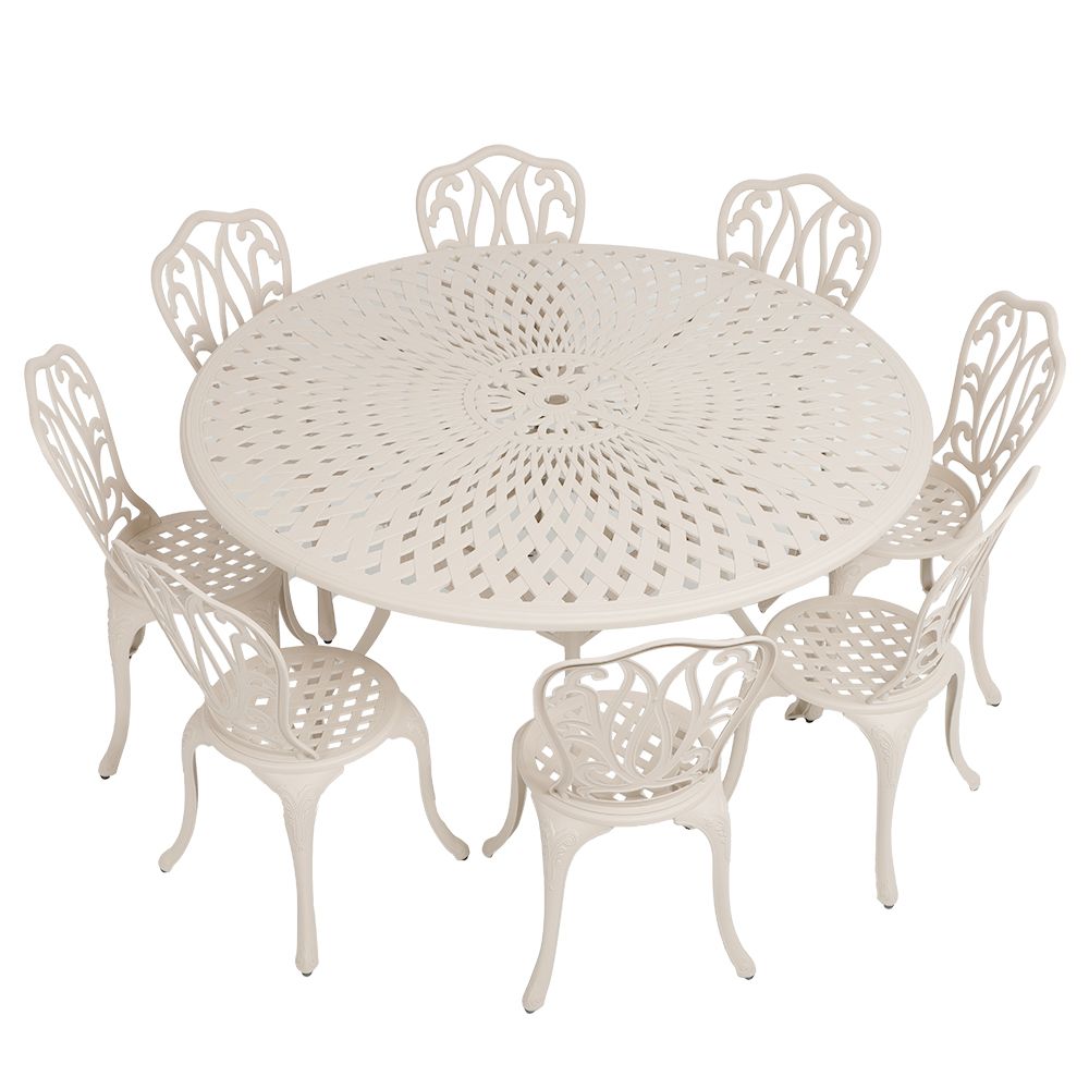 8 Seater - Lisa Aluminium Patio Set / Garden Furniture / Outdoor Dining Set    (8 Lisa Chairs with 154cm Round Lattice Table) - SAND