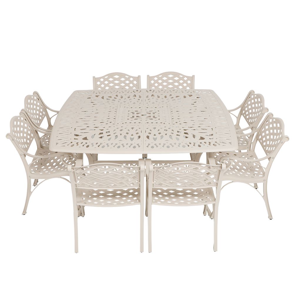 8 Seater - Lattice Aluminium Patio Set / Garden Furniture / Outdoor Dining Set    (8 Lattice Chairs with 164cm x  164cm Square Elizabeth Table) - SAND