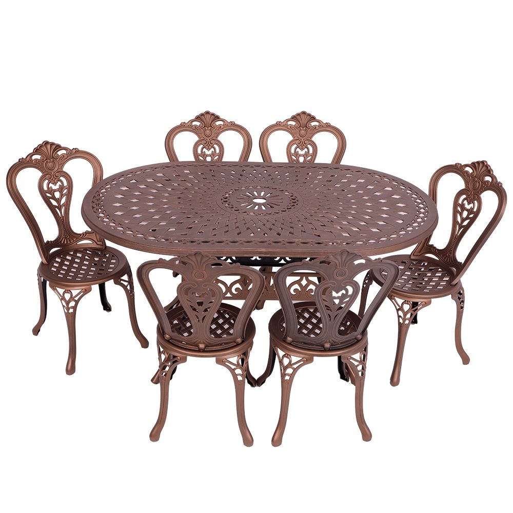 6 Seater - Victoria Aluminium Patio Set / Garden Furniture / Outdoor Dining Set    (6 Victoria Chairs with 150cm x 96cm Oval Lattice Table) - COPPER