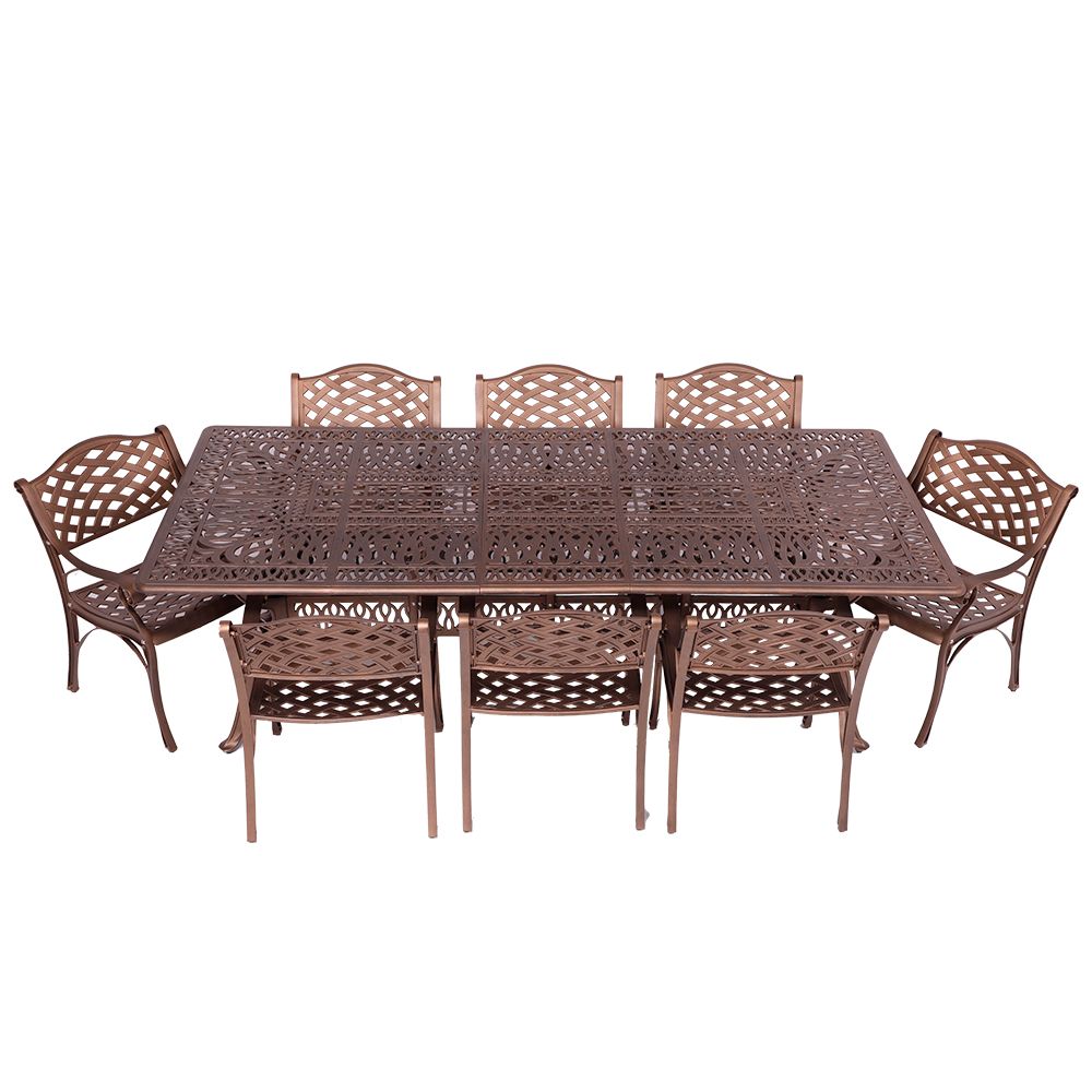 8 Seater - Lattice Aluminium Patio Set / Garden Furniture / Outdoor Dining Set    (8 Lattice Chairs with 240cm x 110cm Rectangular Elizabeth Table) - COPPER