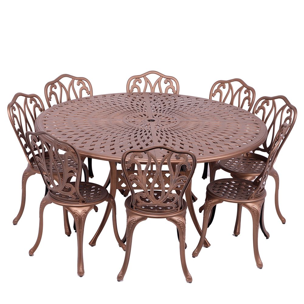 8 Seater - Lisa Aluminium Patio Set / Garden Furniture / Outdoor Dining Set    (8 Lisa Chairs with 154cm Round Lattice Table) - COPPER