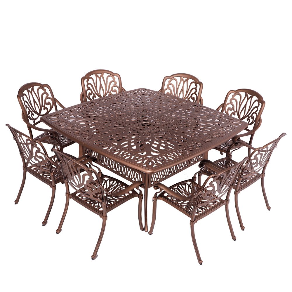 8 Seater - Protea Aluminium Patio Set / Garden Furniture / Outdoor Dining Set     (8 Protea Chairs with 164cm x  164cm Square Elizabeth Table) - COPPER