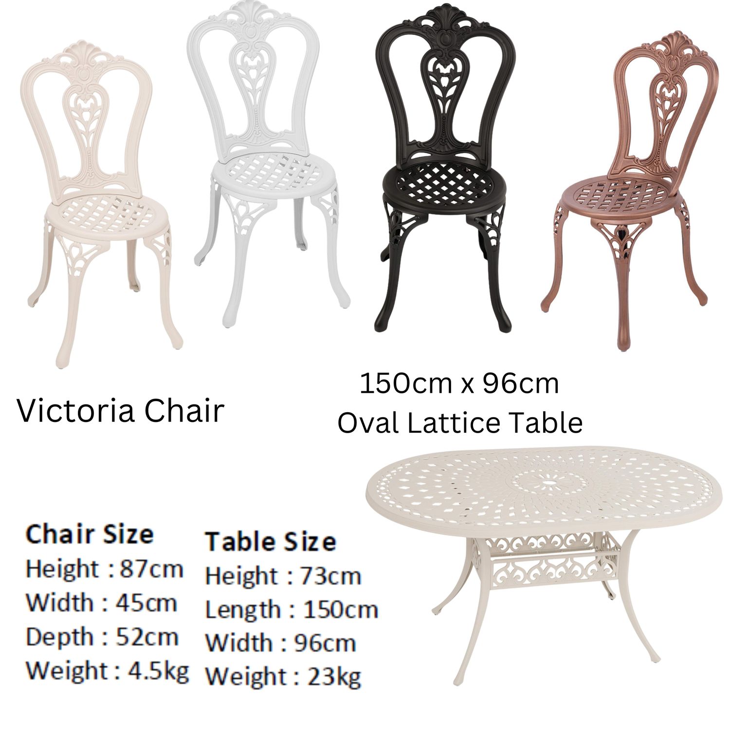 6 Seater Victoria  Patio Set with 150cm x 96cm Oval Lattice Table  - WHITE