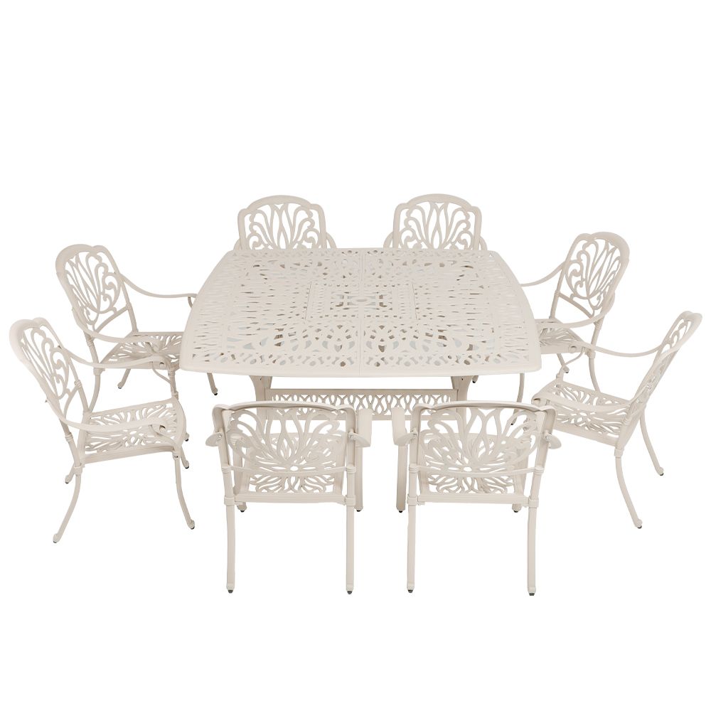 8 Seater - Protea  Aluminium Patio Set / Garden Furniture / Outdoor Dining Set    (8 Protea Chairs with 154cm Round Lattice Table) - SAND