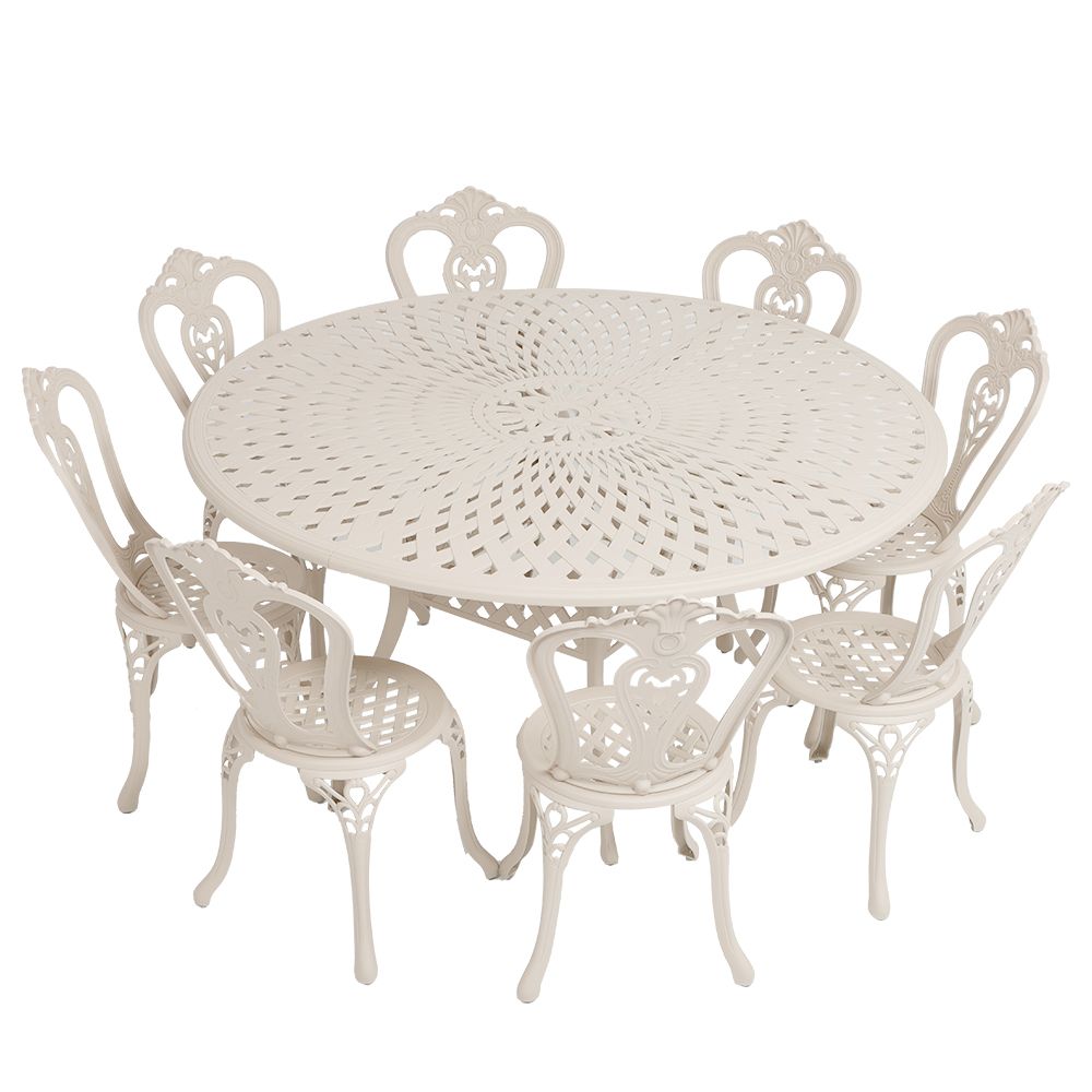 8 Seater - Victoria Aluminium Patio Set / Garden Furniture / Outdoor Dining Set     (8 Victoria Chairs with 154cm Round Lattice Table) - SAND