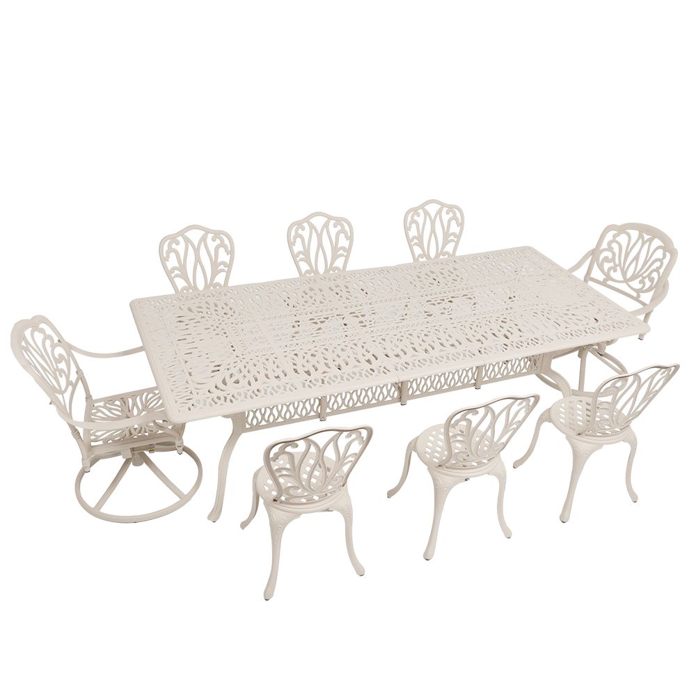 8 Seater - Protea Aluminium Patio Set / Garden Furniture / Outdoor Dining Set     (8 Protea Chairs with 240cm x 110cm Rectangular Elizabeth Table) - SAND