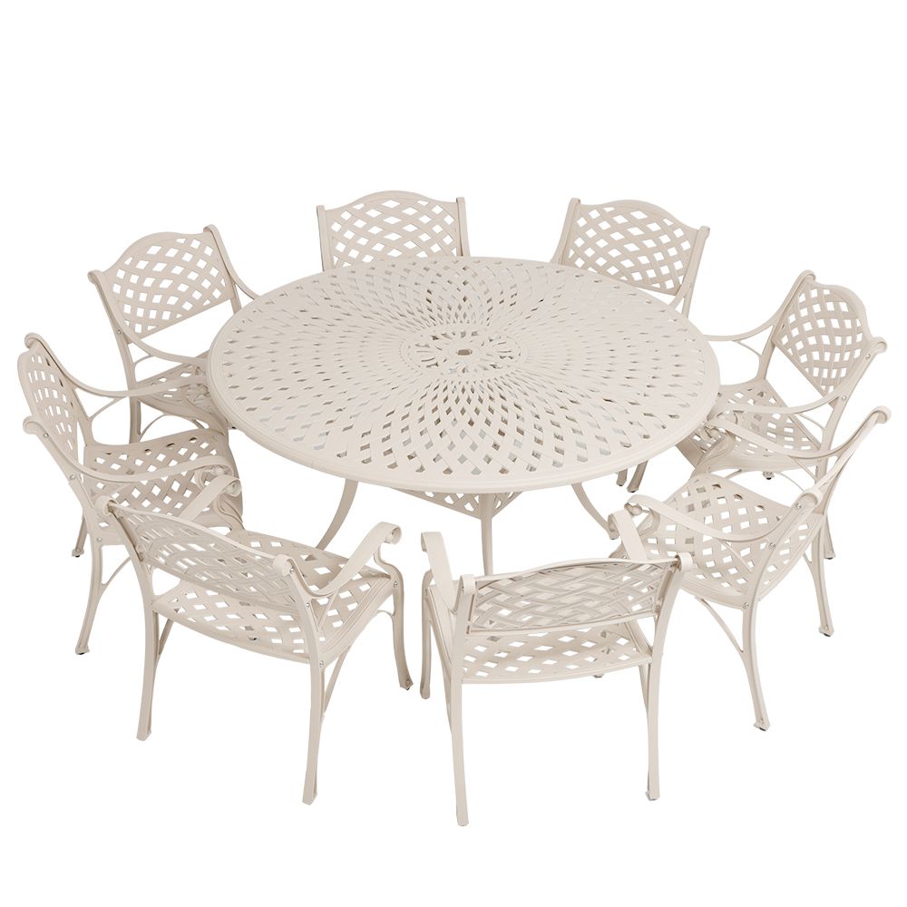 8 Seater - Lattice Aluminium Patio Set / Garden Furniture / Outdoor Dining Set    (8 Lattice Chairs with 154cm Round Lattice Table) - SAND