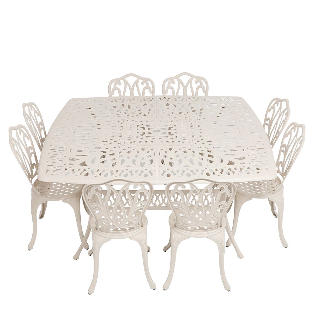 8 Seater - Lisa Aluminium Patio Set / Garden Furniture / Outdoor Dining Set    (8 Lisa Chairs with 164cm x  164cm Square Elizabeth Table) - SAND