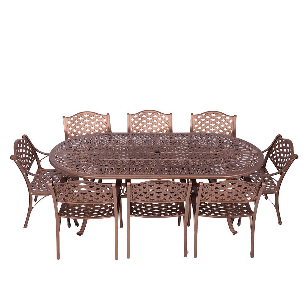 8 Seater - Lattice Aluminium Patio Set / Garden Furniture / Outdoor Dining Set    (8 Lattice Chairs with 214cm x 110cm Oval Elizabeth Table) - COPPER