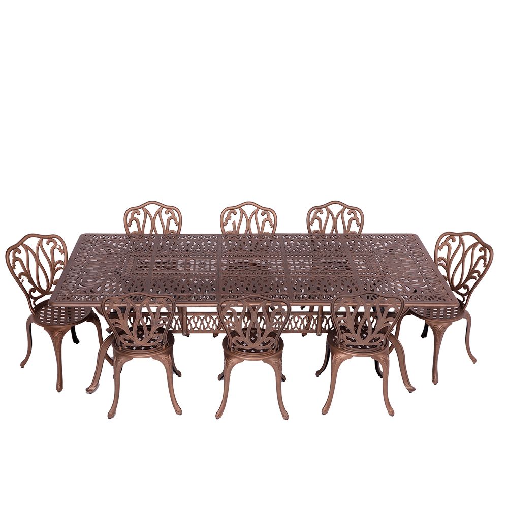8 Seater - Lisa Aluminium Patio Set / Garden Furniture / Outdoor Dining Set     (8 Lisa Chairs with 240cm x 110cm Rectangular Elizabeth Table) - COPPER