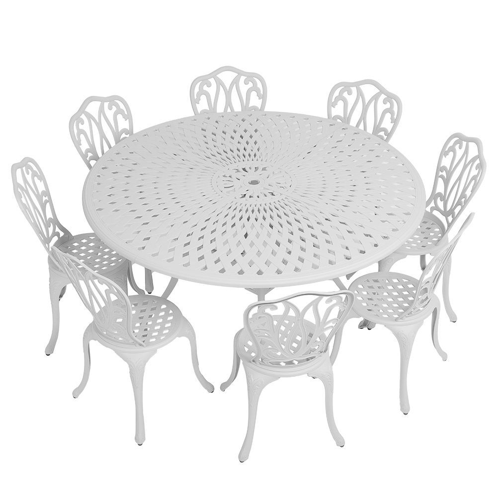8 Seater - Lisa Aluminium Patio Set / Garden Furniture / Outdoor Dining Set    (8 Lisa Chairs with 154cm Round Lattice Table) - WHITE