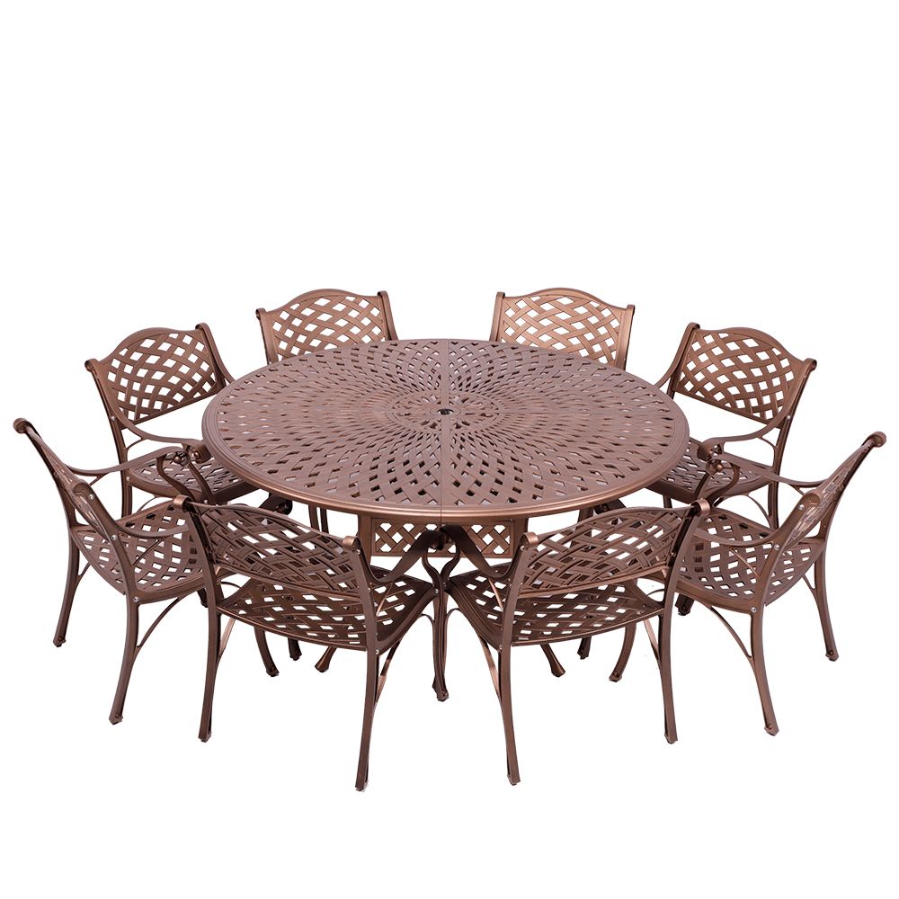 8 Seater - Lattice Aluminium Patio Set / Garden Furniture / Outdoor Dining Set    (8 Lattice Chairs with 154cm Round Lattice Table) - COPPER