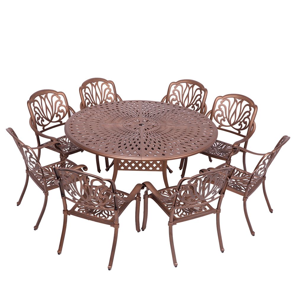 8 Seater - Protea  Aluminium Patio Set / Garden Furniture / Outdoor Dining Set    (8 Protea Chairs with 154cm Round Lattice Table) - COPPER