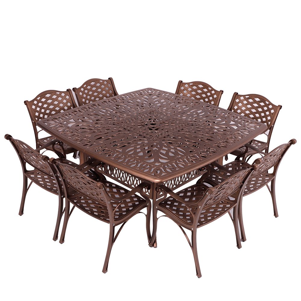 8 Seater - Lattice Aluminium Patio Set / Garden Furniture / Outdoor Dining Set    (8 Lattice Chairs with 164cm x  164cm Square Elizabeth Table) - COPPER