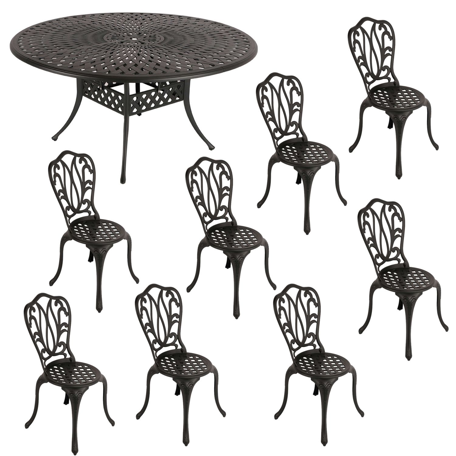 8 Seater - Lisa Aluminium Patio Set / Garden Furniture / Outdoor Dining Set    (8 Lisa Chairs with 154cm Round Lattice Table) - BLACK