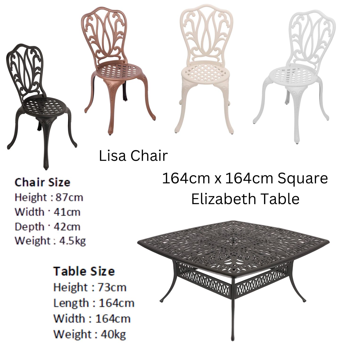 8 Seater Lisa Patio Set with 164cm x  164cm Square Elizabeth Table  - WHITE