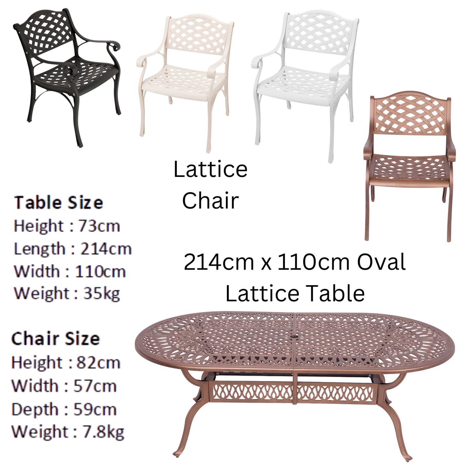 8 Seater Lattice Patio Set with 214cm x 110cm Oval Elizabeth Table  - SAND