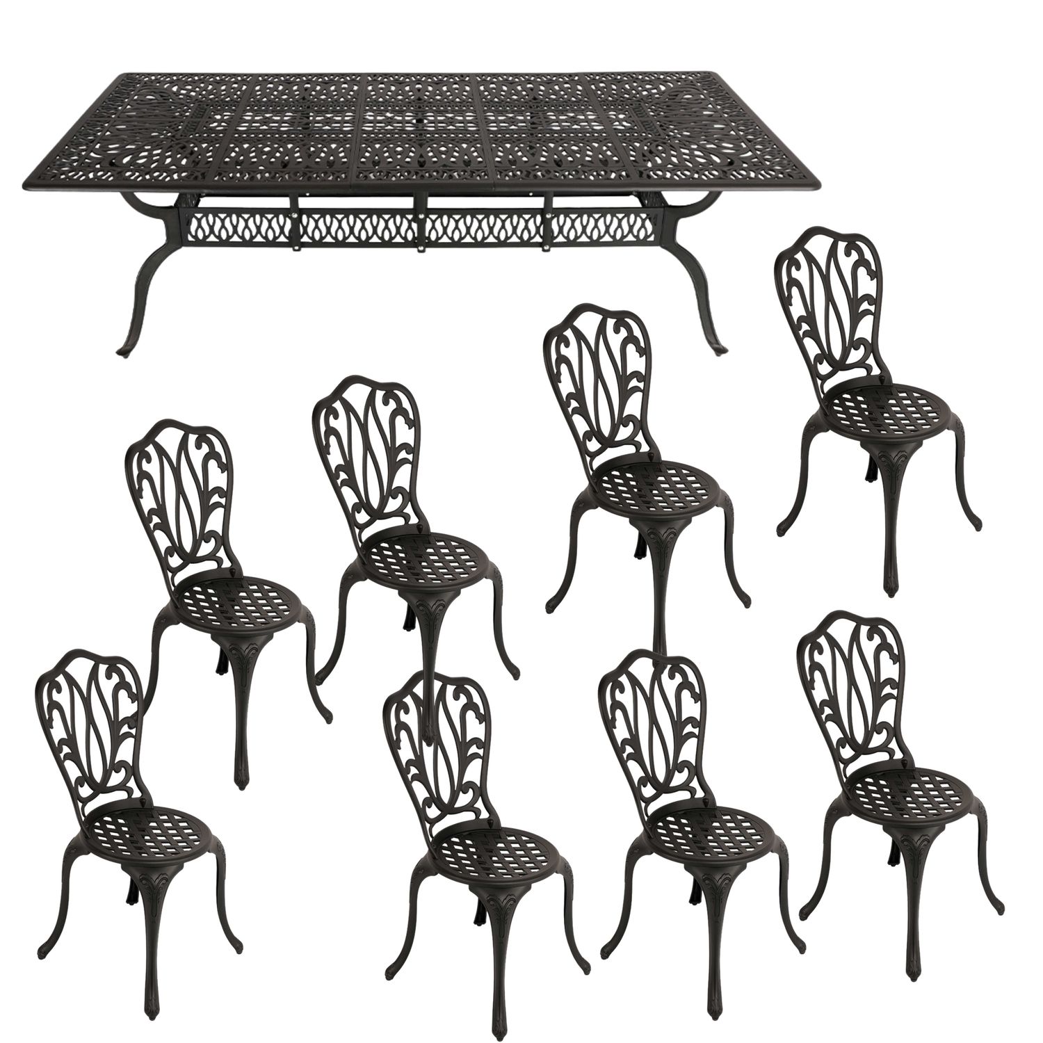 8 Seater - Lisa Aluminium Patio Set / Garden Furniture / Outdoor Dining Set     (8 Lisa Chairs with 240cm x 110cm Rectangular Elizabeth Table) - BLACK