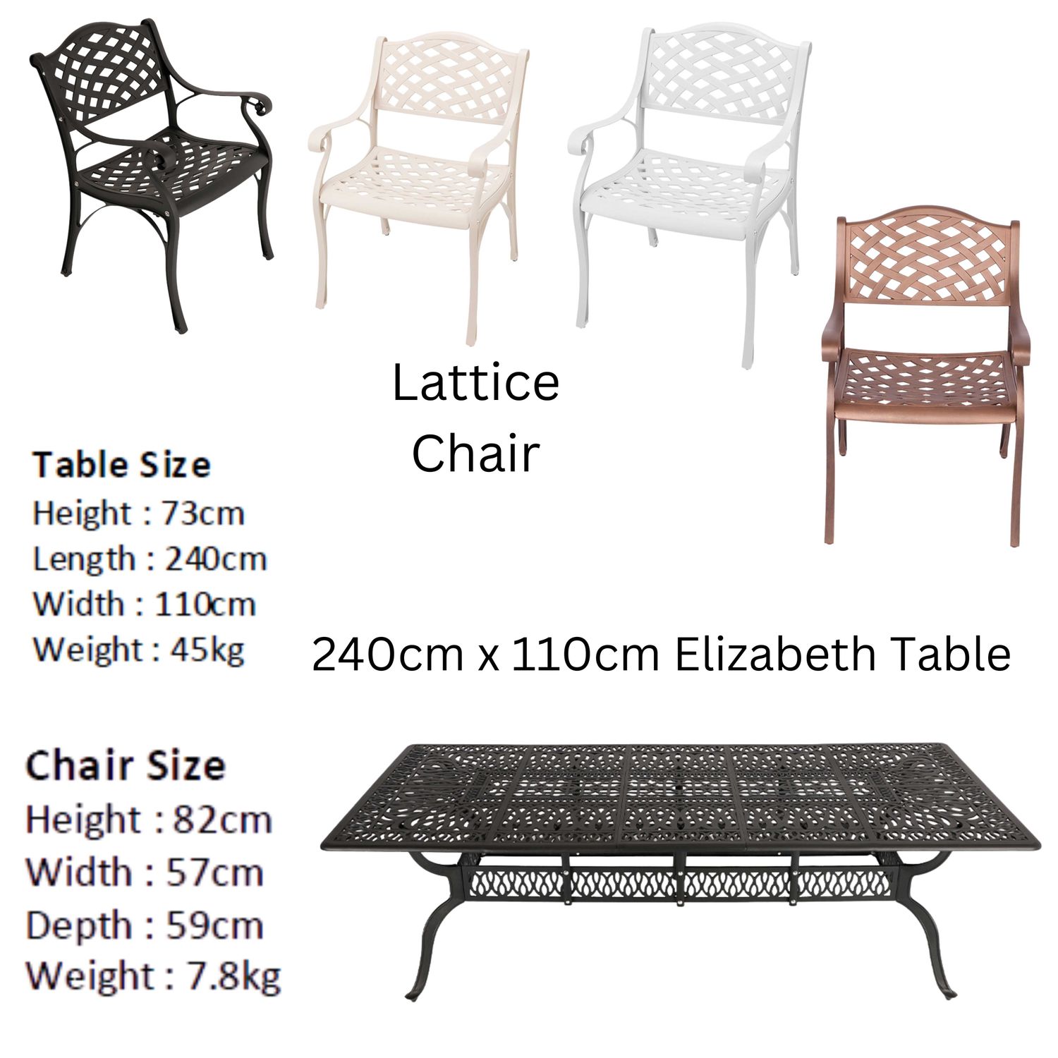 8 Seater Lattice Patio Set with 240cm x 110cm Rectangular Elizabeth Table  - COPPER