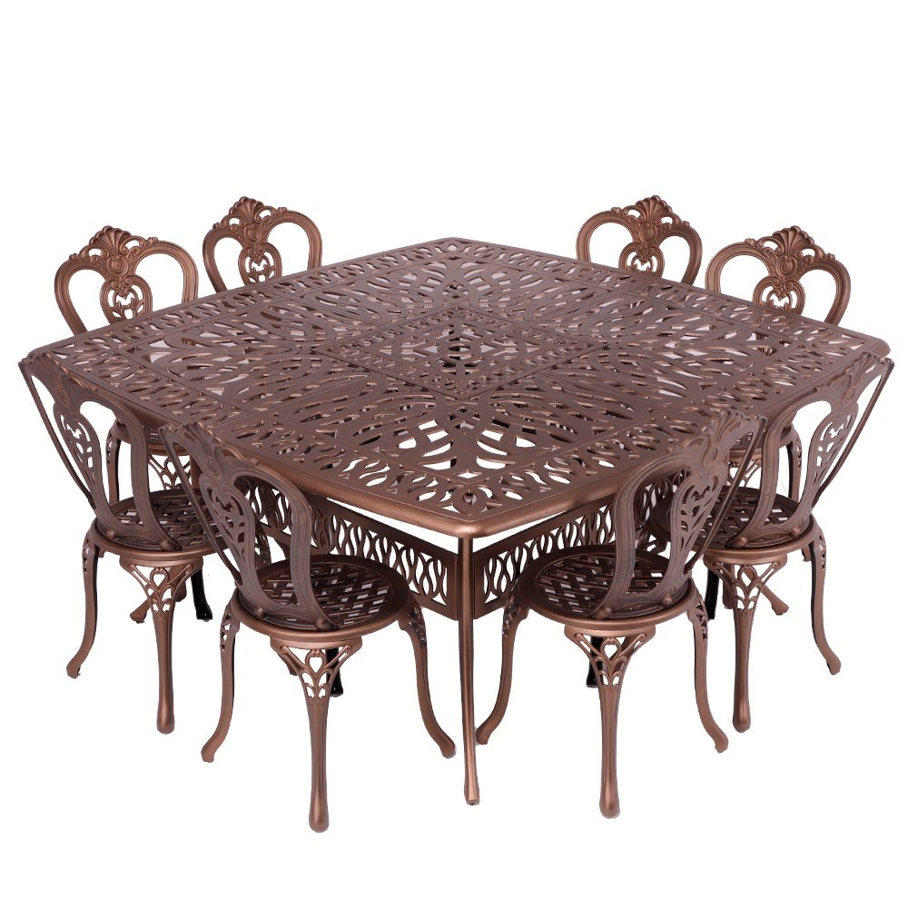 8 Seater - Victoria Aluminium Patio Set / Garden Furniture / Outdoor Dining Set     (8 Victoria Chairs with 164cm x  164cm Square Elizabeth Table) - COPPER