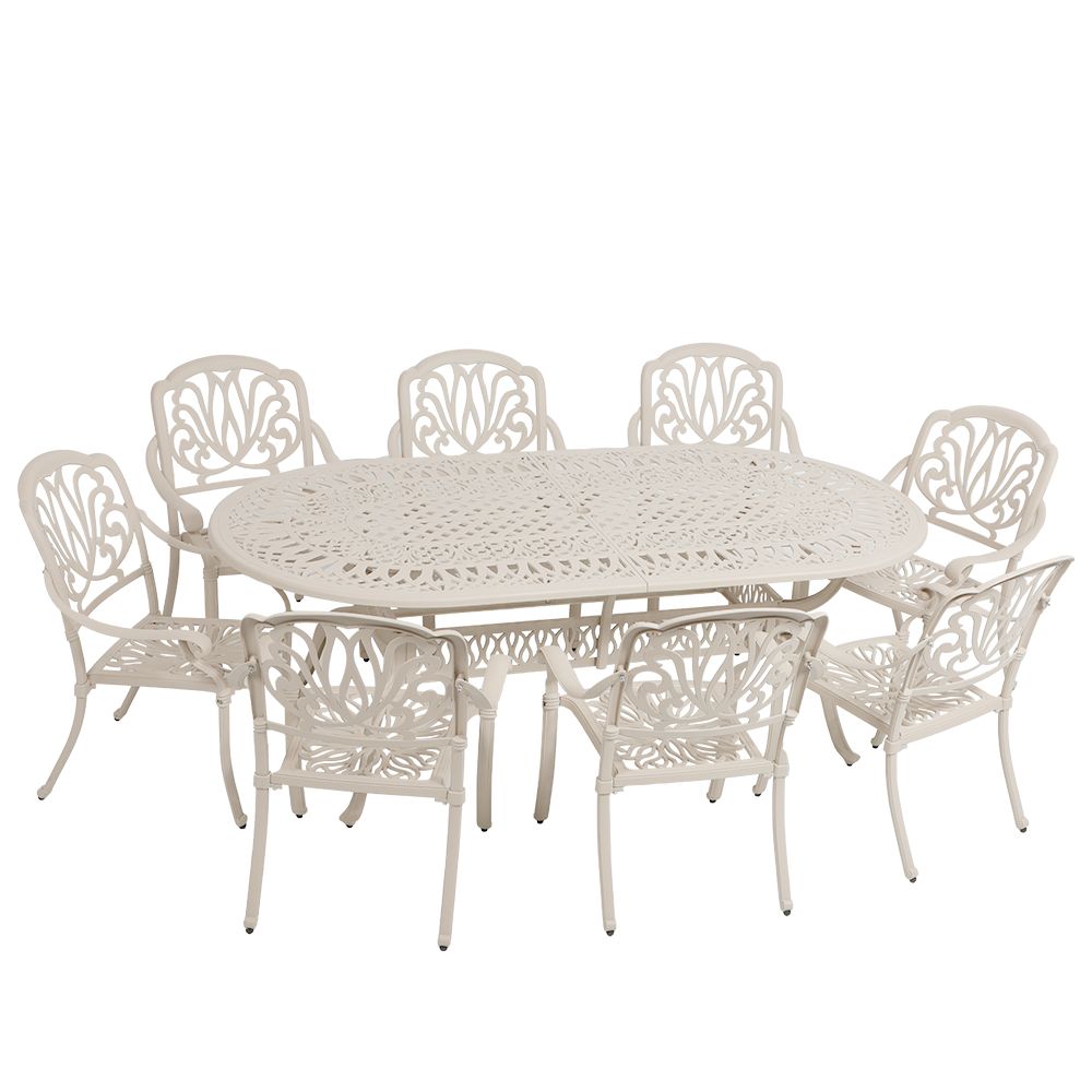 8 Seater - Protea Aluminium Patio Set / Garden Furniture / Outdoor Dining Set     (8 Protea Chairs with 164cm x  164cm Square Elizabeth Table) - SAND