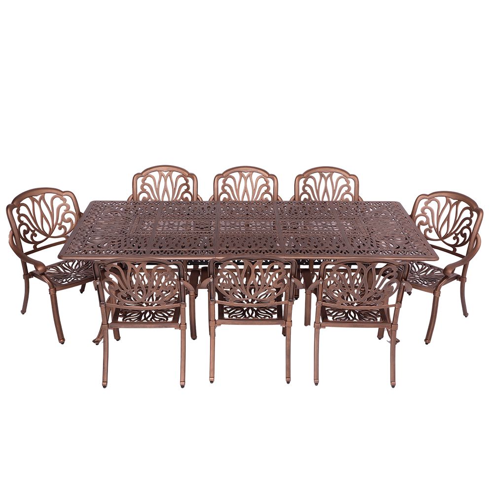 8 Seater - Protea Aluminium Patio Set / Garden Furniture / Outdoor Dining Set     (8 Protea Chairs with 240cm x 110cm Rectangular Elizabeth Table) - COPPER