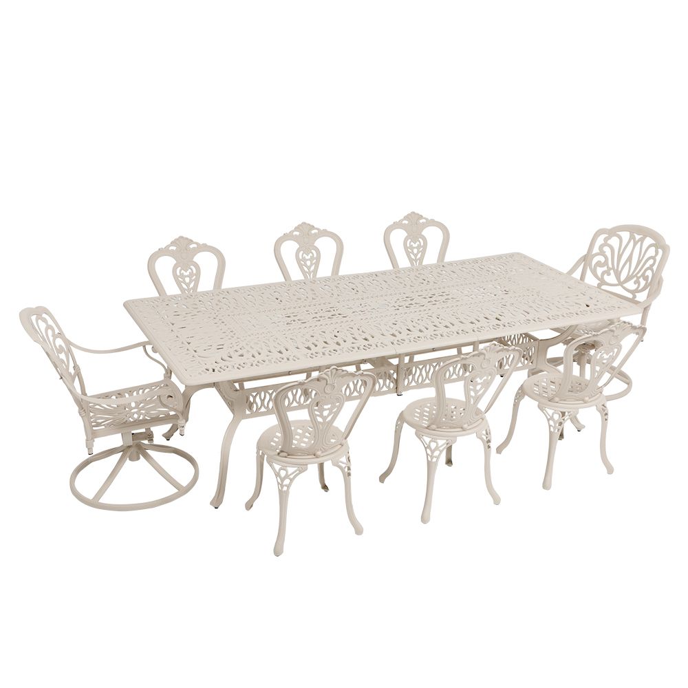 8 Seater - Victoria  Aluminium Patio Set / Garden Furniture / Outdoor Dining Set    (8 Victoria Chairs with 240cm x 110cm Rectangular Elizabeth Table) - SAND