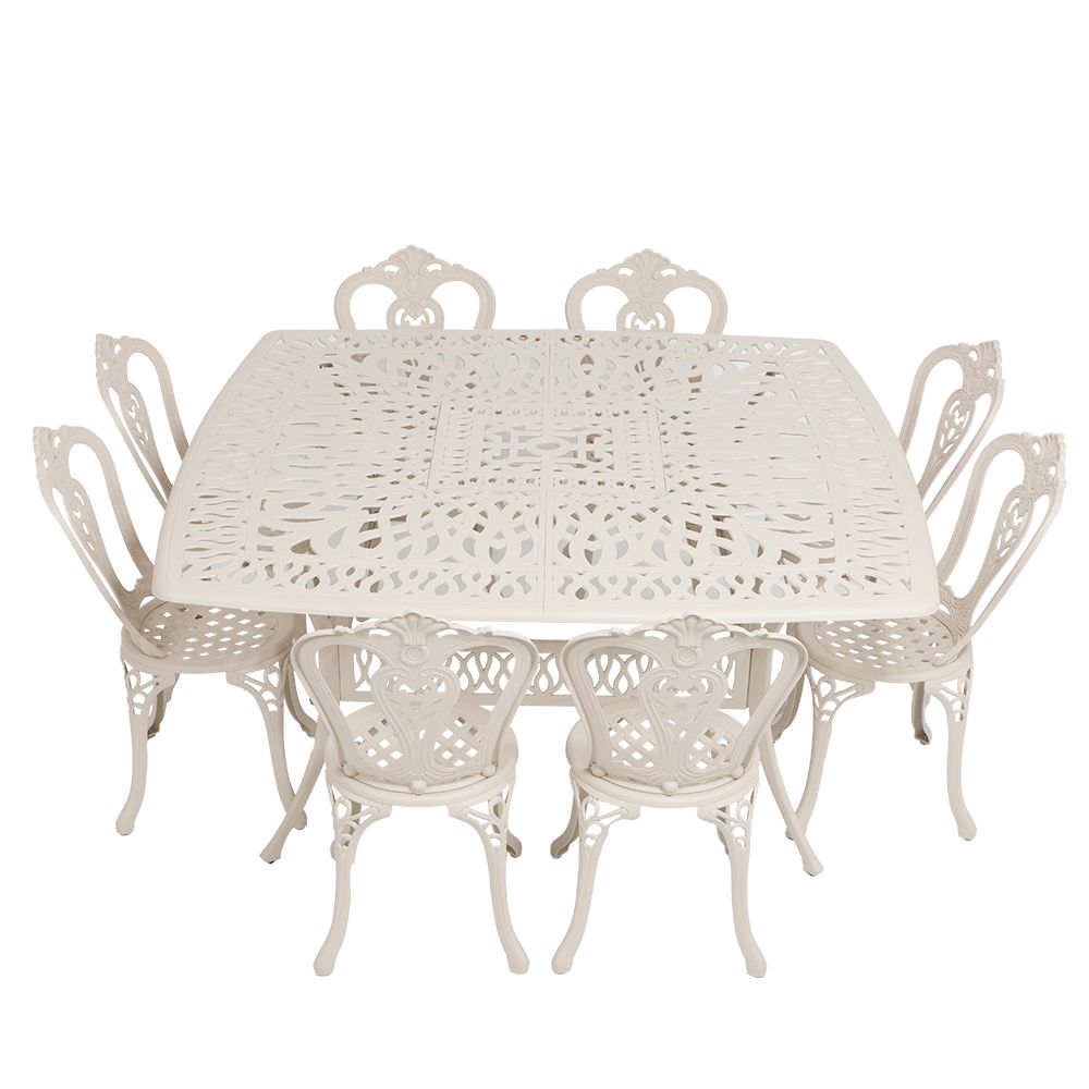 8 Seater - Victoria Aluminium Patio Set / Garden Furniture / Outdoor Dining Set     (8 Victoria Chairs with 164cm x  164cm Square Elizabeth Table) - SAND