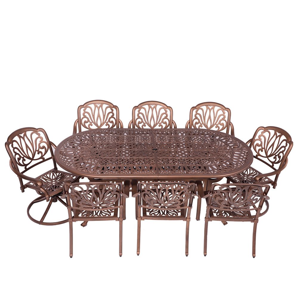 8 Seater - Protea  Aluminium Patio Set / Garden Furniture / Outdoor Dining Set    (8 Protea Chairs with 214cm x 110cm Oval Elizabeth Table) - COPPER