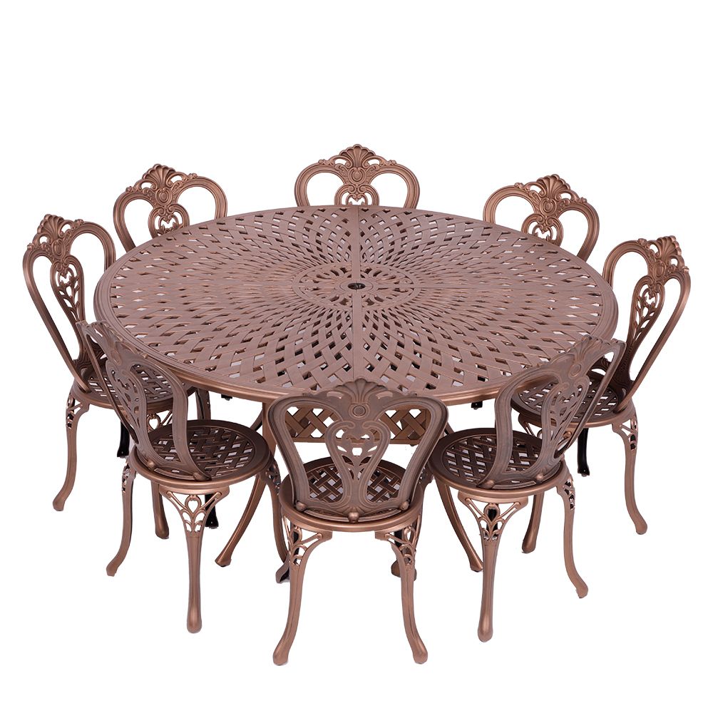 8 Seater - Victoria Aluminium Patio Set / Garden Furniture / Outdoor Dining Set     (8 Victoria Chairs with 154cm Round Lattice Table) - COPPER
