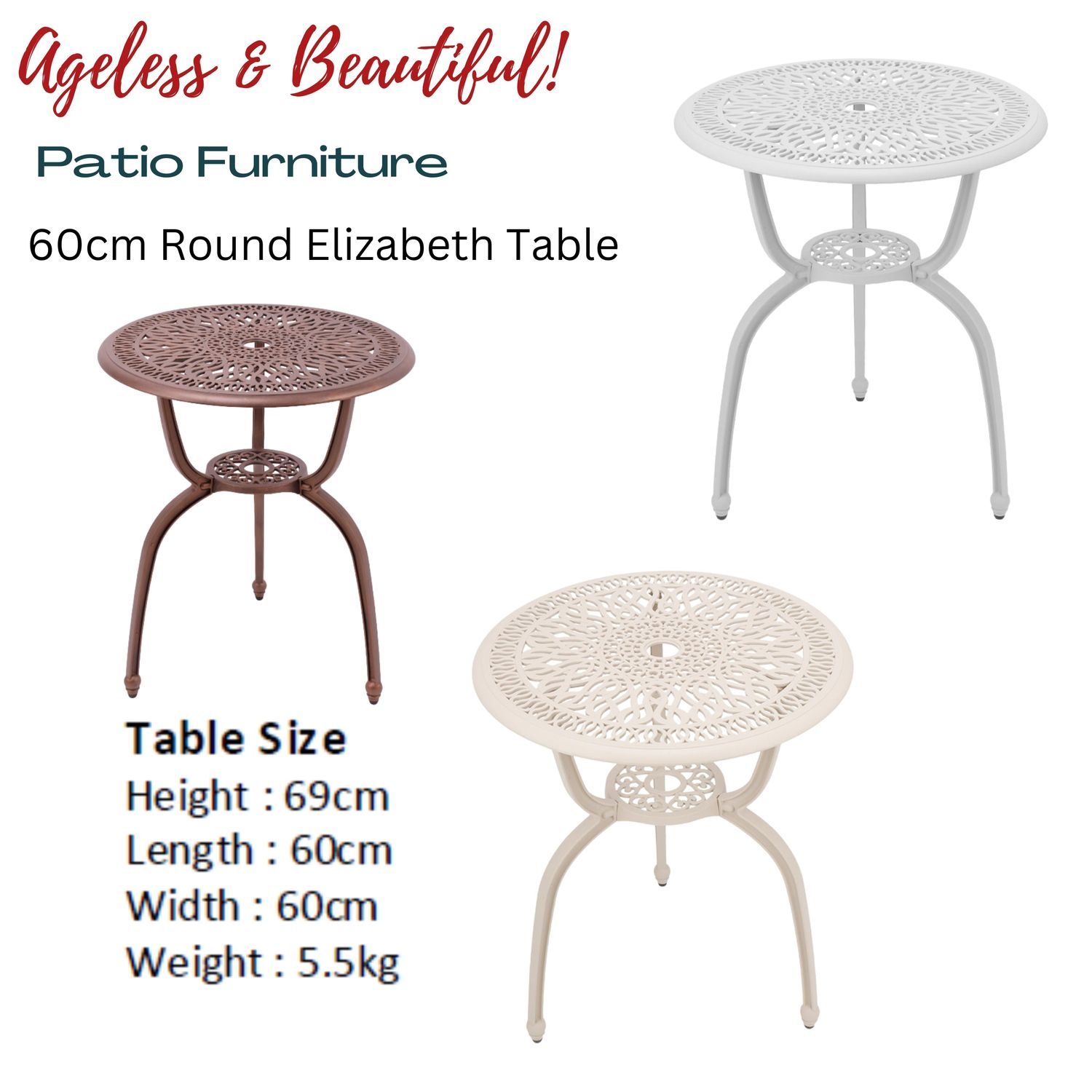 Elizabeth  Patio Table - 60cm Round - BLACK