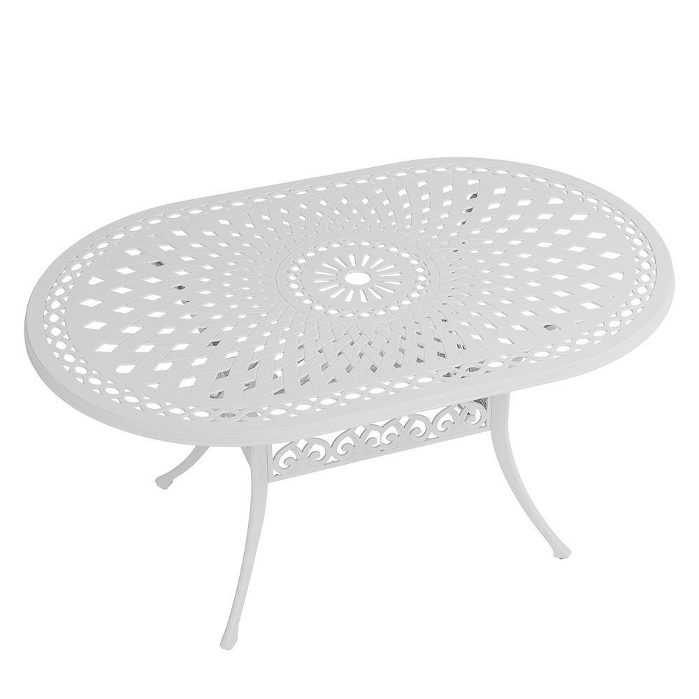 Lattice Aluminium Patio Table / Garden Table / Outdoor Dining Table - 150cm x 96cm Oval - WHITE