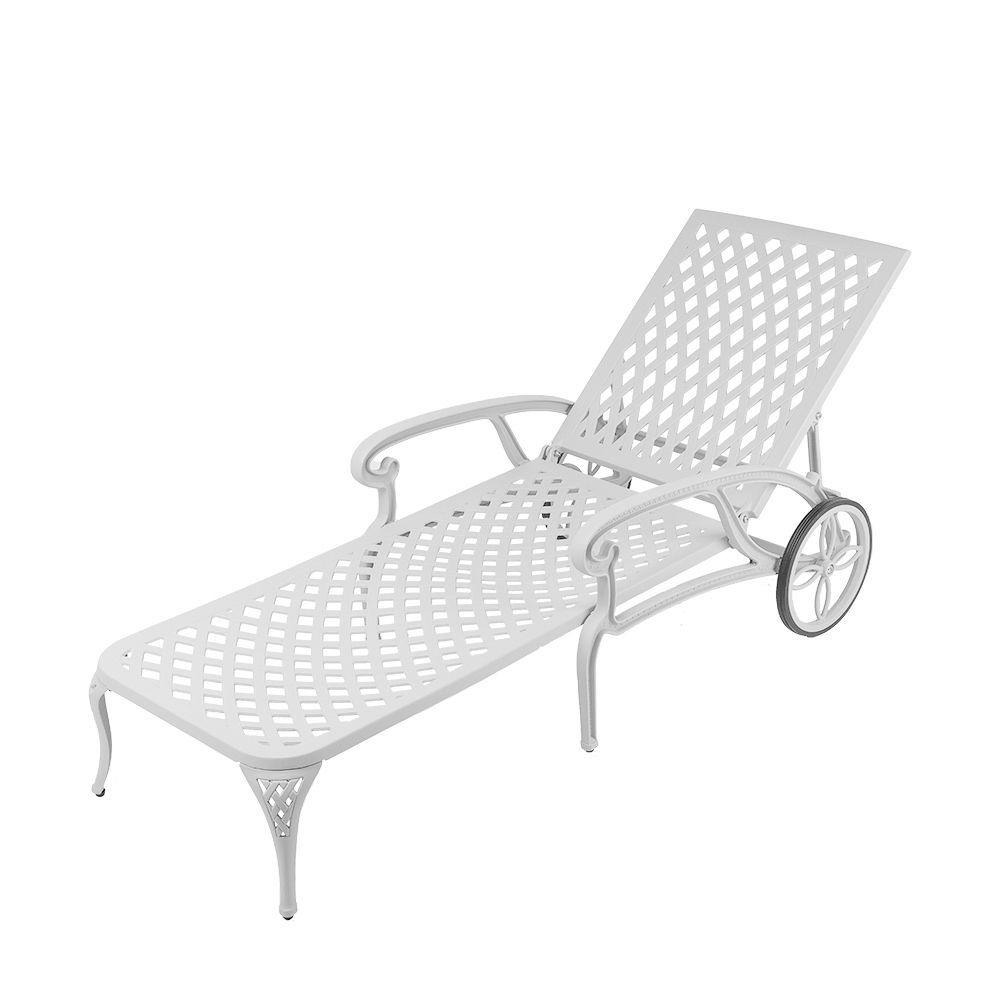Lattice Aluminium Pool Lounger / Garden Recliner / Sun Lounger - WHITE