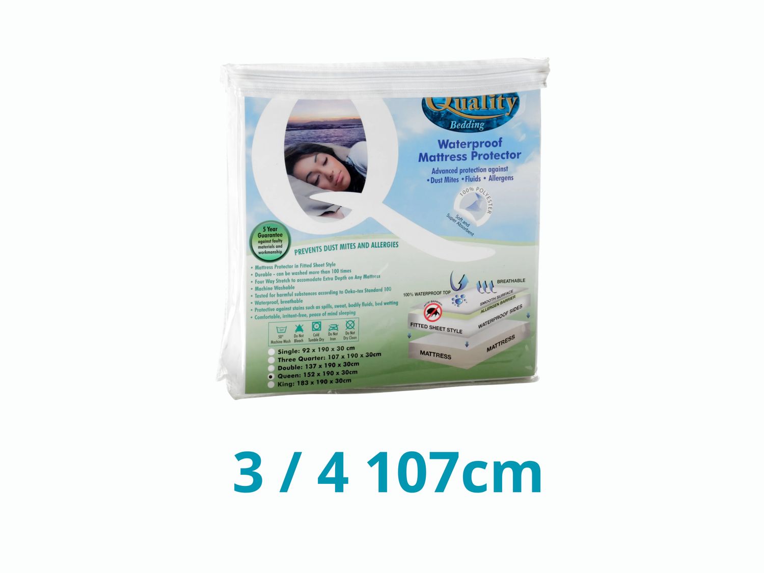 Waterproof Mattress Protectors - Three Quarter  107cm