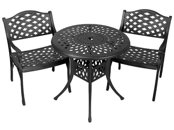 2 Seater - Lisa Aluminium Patio Set / Garden Furniture / Outdoor Dining Set   (2 Lisa Chairs with 78cm Round Lattice Table) - BLACK